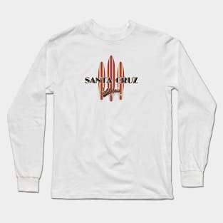 Santa Cruz California with three Surfboards Logo Sticker Duke Dark Long Sleeve T-Shirt